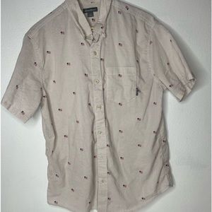 Eddie Bauer Men's Patriotic American Flag All Over Print Short Sleeve Button LG
